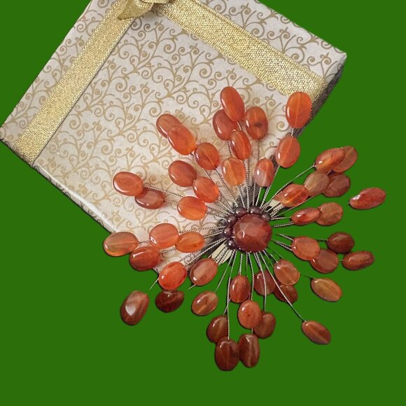 Artisan-Made Wired Starburst Spray Brooch Amber Jewels Silver Wire EUC - Picture 8 of 9